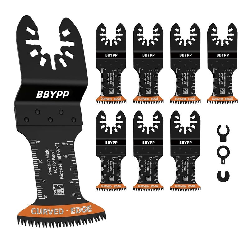 BBYPP 7pcs Curved Japanese Tooth Oscillating Saw Blades, Curved Edge Oscillating Multitool Blades Clean Cut for Wood, Plastic - Image 1
